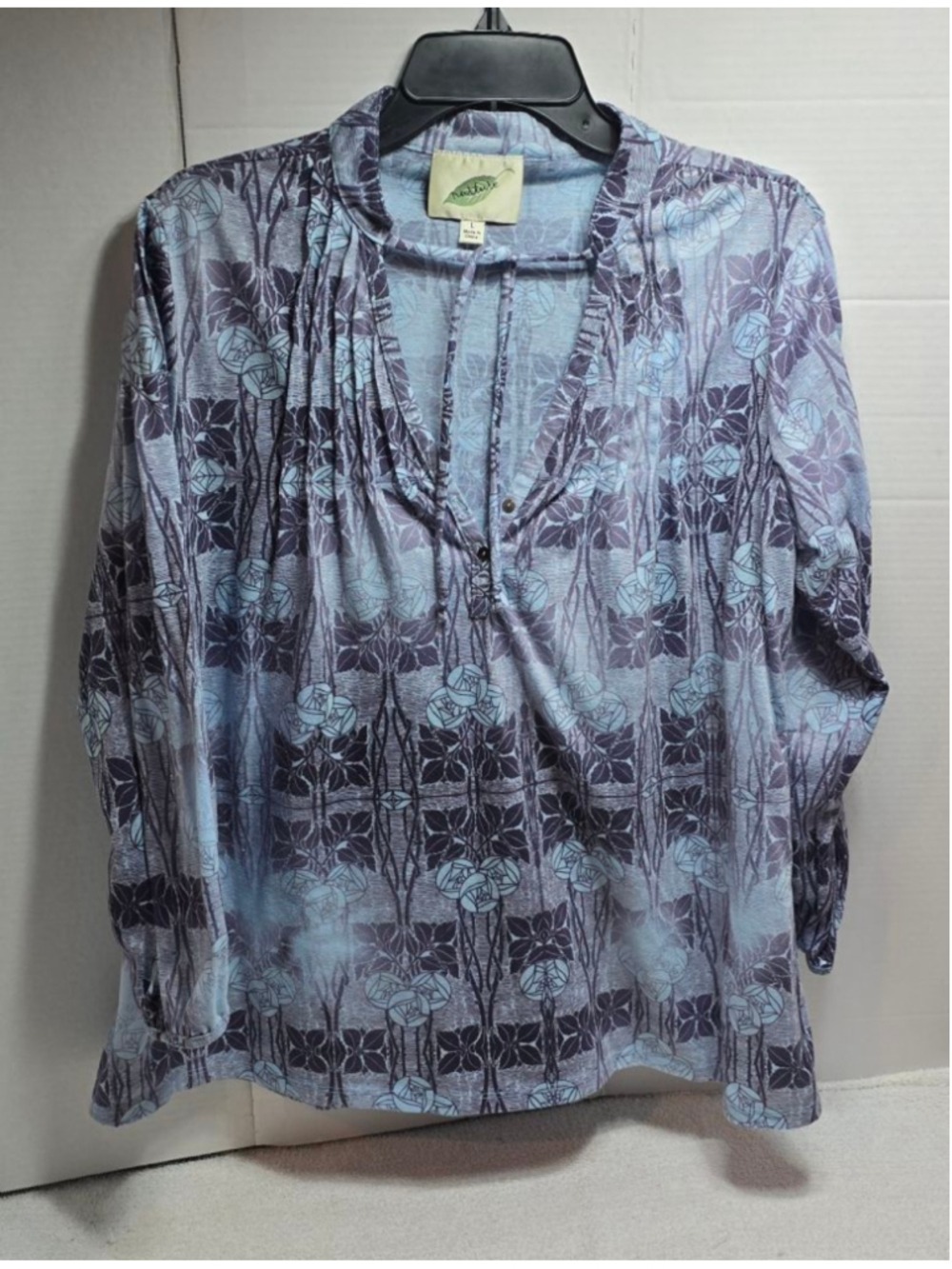 Women's Nurture Blue Purple Floral Tunic Top L